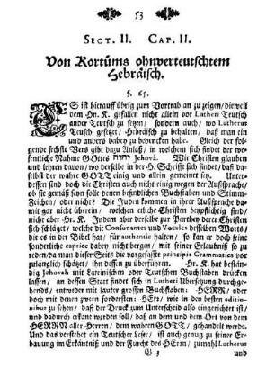 Cap. II. Von Kortüms ohnverteutschtem Hebräisch.