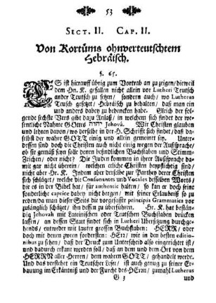 Cap. II. Von Kortüms ohnverteutschtem Hebräisch.