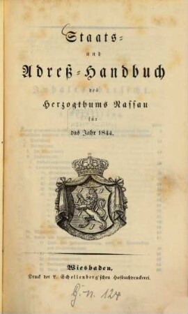 Staats- und Adreß-Handbuch des Herzogthums Nassau. 1844, 1844