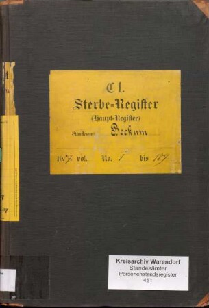 Sterberegister des Standesamtes Beckum-Stadt von 1907 (Urkunden-Nr. 1-189)