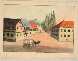 Straßenansicht in Königsbrück in der Westlausitz, im Hintergrund der Keulenberg