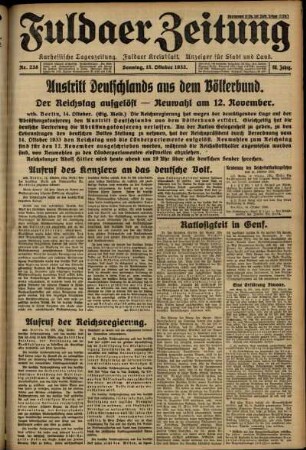 Erste Ausgabe vom Sonntag, den 15. Oktober 1933.