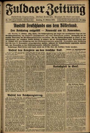 Erste Ausgabe vom Sonntag, den 15. Oktober 1933.