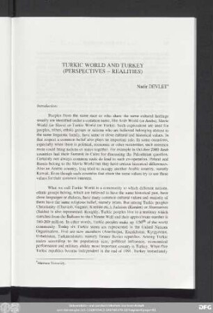 Turkic World And Turkey (Perspectives - Realities) Nadir Devlet