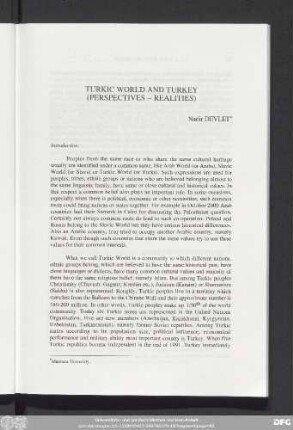 Turkic World And Turkey (Perspectives - Realities) Nadir Devlet