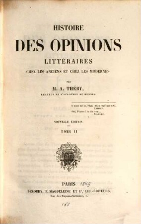Histoire des opinions littéraires chez les anciens et chez les modernes, 2