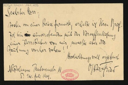 Postkarte an Unbekannt : 24.07.1909