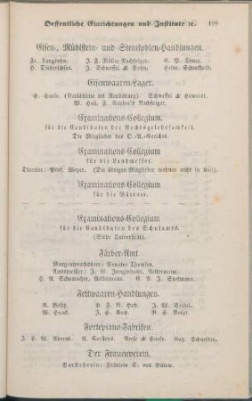 Färber-Amt. Fettwaaren-Handlungen. Fortepiano-Fabriken. Der Frauenverein. [Friseure. Fuhrleute.]