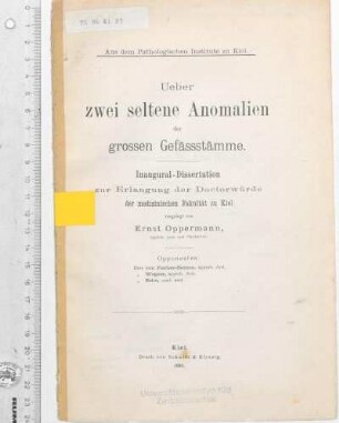 Ueber zwei seltene Anomalien der grossen Gefässstämme