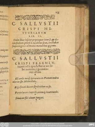 C. Sallustii Crispi Historiarum Lib. VI.