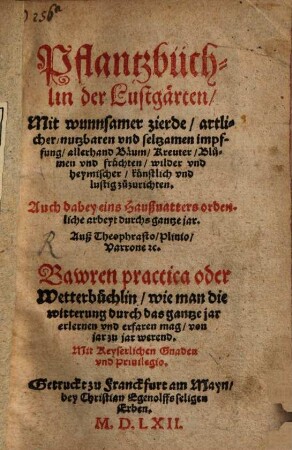 Pflanzbüchlin der Lustgärten : mit wunnsamer zierde, artlicher, nutzbaren und seltzamen impffung, allerhand Bäum ...