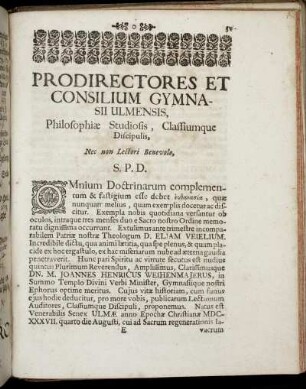 Prodirectores Et Consilium Gymnasii Ulmensis, [...]