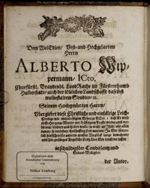 Dem WolEdlen/ ... Alberto Wippermann ....