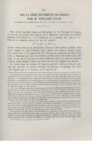 Sur la série récurrente de fermat.
