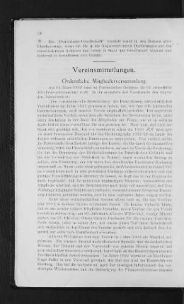 Vereinsmitteilungen.
