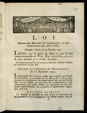 1-7, Loi Relative aux Receveurs des consignations, et aux Commissaires aux saisies réelles
