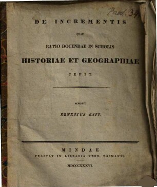 De incrementis quae ratio docendae in scholis historiae et geographiae cepit