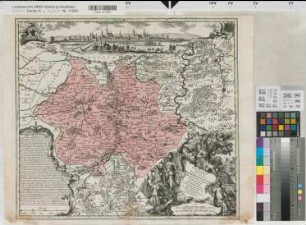Paderborn (Bistum) Territorialkarte 18.Jh. 3 dt. Meilen = 9,5 cm 47,5 x 53 farb. Stich: Matthaeus Seutter, Augsburg Tob. Con. Lotter sc. Bem.: Stadtansicht