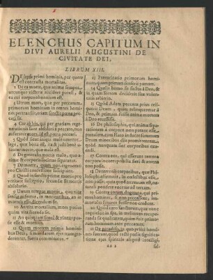 Elenchus Capitum In Divi Aurelii Augustini De Civitate Dei.