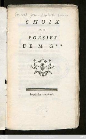 Choix De Poësies