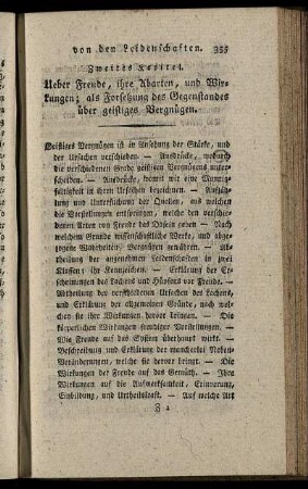 Zweites Kapitel. Ueber Freude, ihre Abarten, und Wirkungen; ...