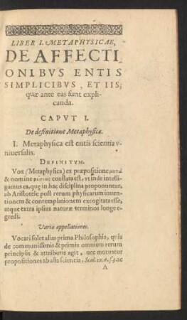 Caput I. De definitione Metaphysicae.