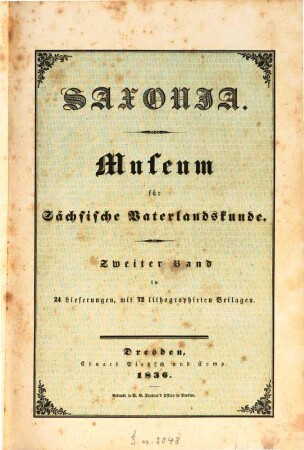Saxonia : Museum für sächsische Vaterlandskunde. 2. 1836