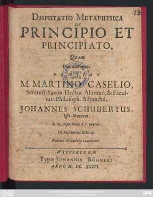 Disputatio Metaphysica De Principio Et Principiato