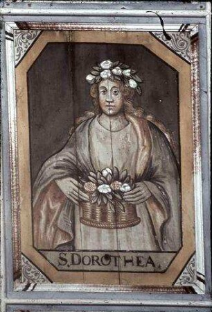 Maria, Christus, Engel und Heilige zwischen Ornamentfeldern