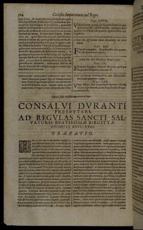 Consalui Duranti Presbyteri Ad Regulas Sancti Salvatoris Beatissimæ Birgittæ Divinitus Revelatas.