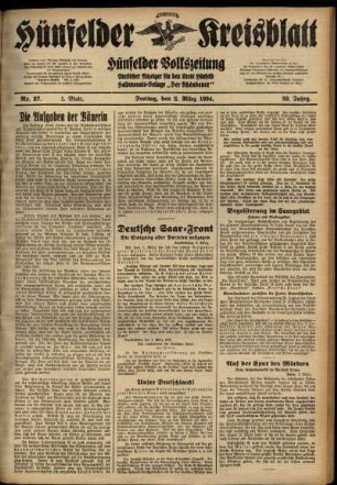 Erste Ausgabe vom Freitag, den 02. März 1934.