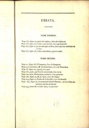 Errata. Tome Premier. Tome Second.