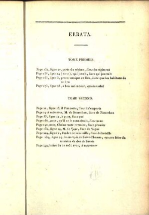 Errata. Tome Premier. Tome Second.