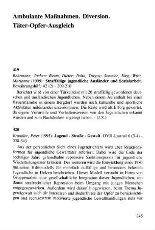 245-254, Ambulante Maßnahmen. Diversion. Täter-Opfer-Ausgleich