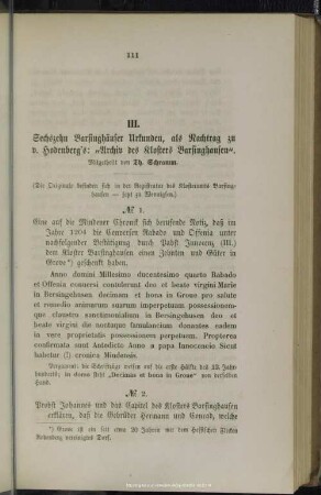 III. Sechszehn Barsinghäuser Urkunden, als Nachtrag zu v. Hodenberg's: "Archiv des Klosters Barsinghausen".