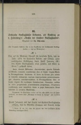 III. Sechszehn Barsinghäuser Urkunden, als Nachtrag zu v. Hodenberg's: "Archiv des Klosters Barsinghausen".