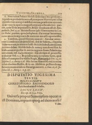 Disputatio Vigesima Tertia. Respondente Christophoro Raussendorff ...