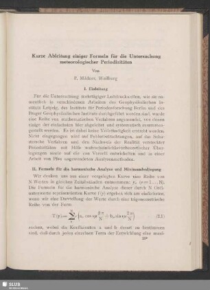 Kurze Ableitung einiger Formeln für die Untersuchung meteorologischer Periodizitäten