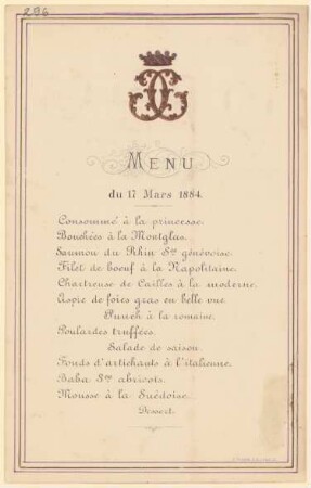 Menükarte : Diner l'ámbassade de France