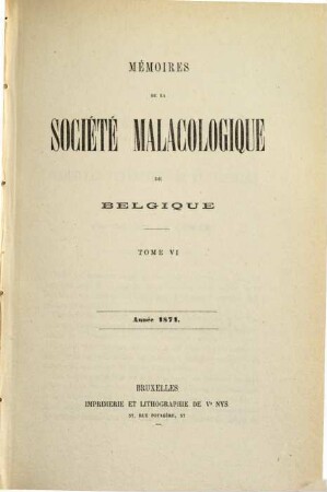 Annales de la Société Royale Malacologique de Belgique. 6, 6. 1871