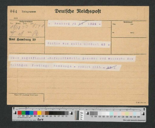 Telegramm an Werner von Melle