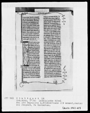 Lateinische Bibel, drei Bände — Initiale I (n mense) mit dem Propheten Zacharias, Folio 244recto