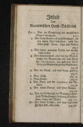 Inhalt Des Anatomischen Hand-Büchleins.