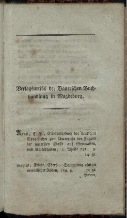 Verlagsartikel der Bauerschen Buchhandlung in Magdeburg