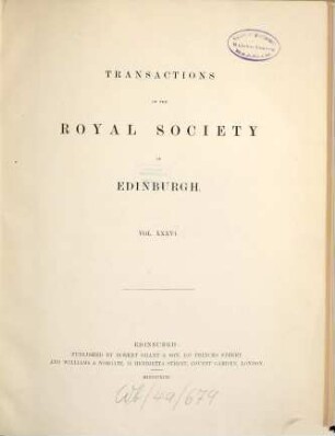 Transactions of the Royal Society of Edinburgh. 36. 1892