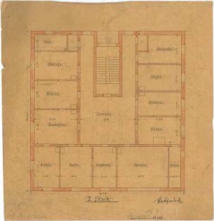 Schmidt, Heinrich von; München; St. Maximilian - Pfarrhaus (Grundriss 1. OG)