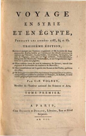 Voyage en Syrie et en Égypte pendant les années 1783, 84 et 85, 1