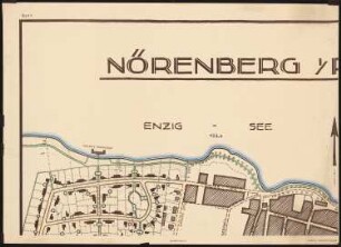 Bebauungsplan der Stadterweiterung, Nörenberg: Generalbebauungsplan: Grundplan und Lageplan 1:1000, bestehend aus vier Blättern: Inv.Nr. 21400, 21401, 21402, 21403, hier Blatt 1