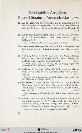 Bibliophilen-Ausgaben, Kunst-Literatur. Pressendrucke usw. (Nr. 129-440)