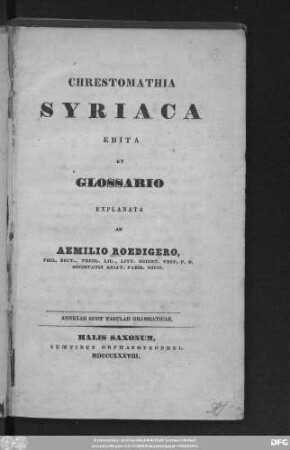 Chrestomathia Syriaca : Annexae Sunt Tabulae Grammaticae